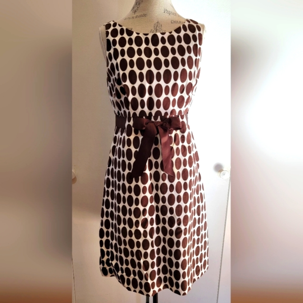 Brown and White Print Dress
